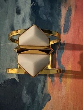 Vince Camuto Gold Tone Cuff with White Geometric Enamel